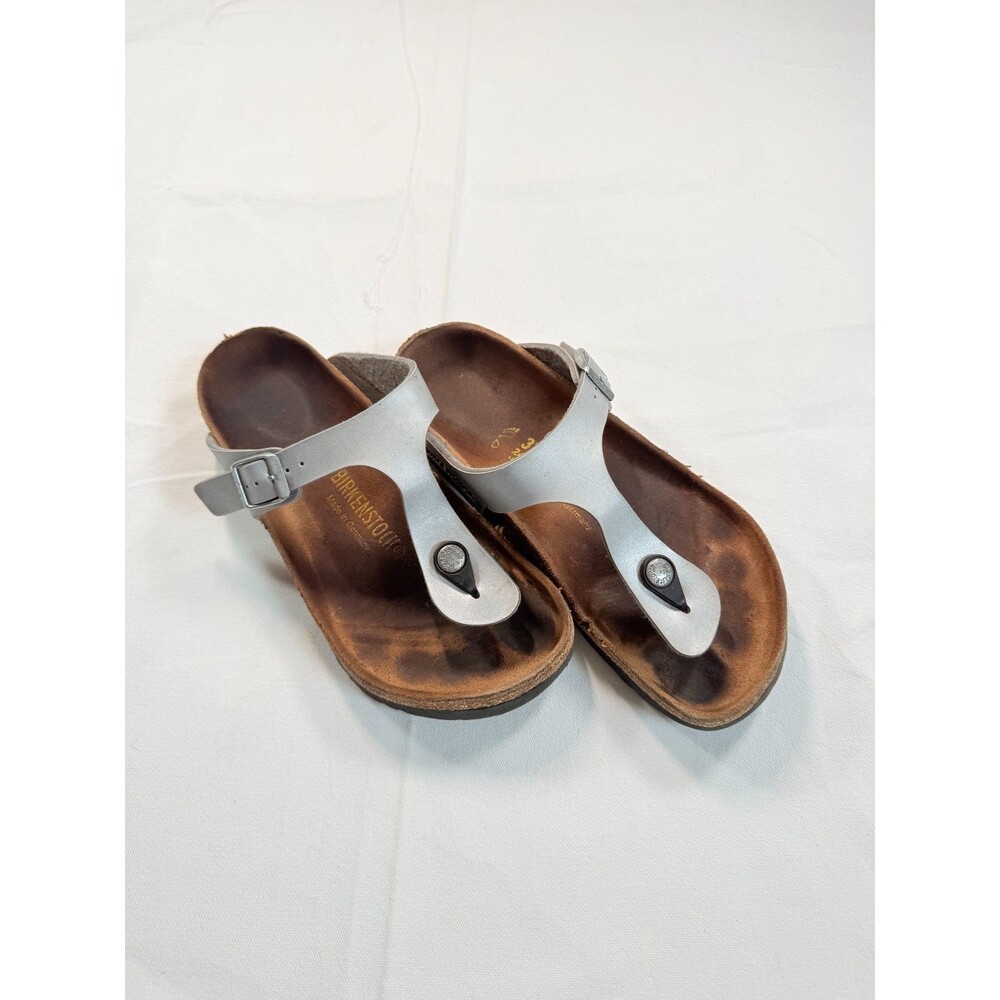 Birkenstock Gizeh Birko-flor Metallic Silver Sandals Women Size 37 US 6